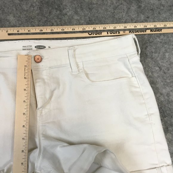 Old Navy Shorts 14 32 Women Semi Fitted Cuffed Mid Rise Jean Denim White Stretch - Picture 5 of 12